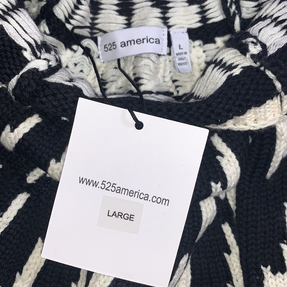 525 America wool sweater pullover turtleneck knit contrast cotton zigzag retro L - Picture 5 of 16